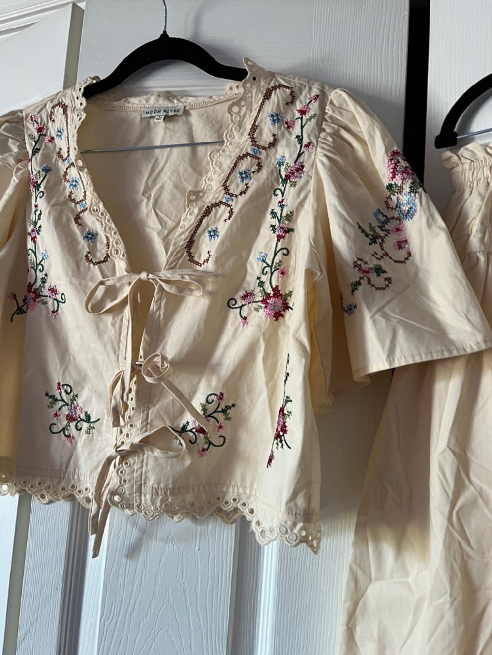 Moon River Cream Embroidered Midi Skirt & Top Set - Floral Detail - Picture 8 of 14